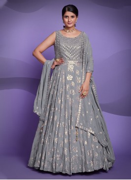 Sequins Georgette Designer Gown in Grey