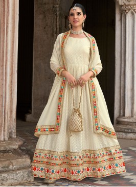 Sequins Georgette Salwar Suit in Off White