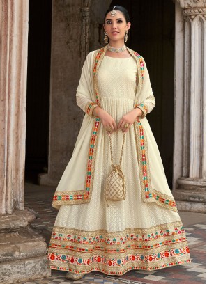 Sequins Georgette Salwar Suit in Off White