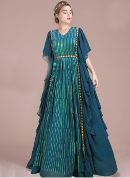 Sequins Georgette Trendy Gown in Teal