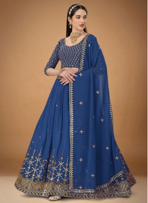 Sequins Georgette Trendy Lehenga Choli in Blue