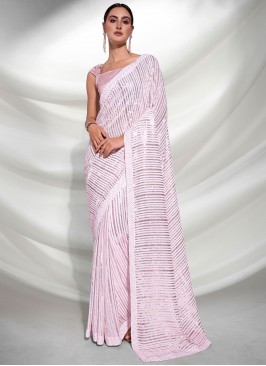 Sequins Georgette Trendy Saree in Off White