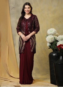 Sequins Imported Trendy Saree in Maroon