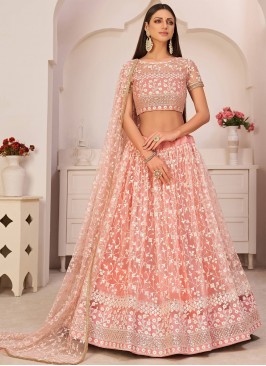 Sequins Net A Line Lehenga Choli in Peach