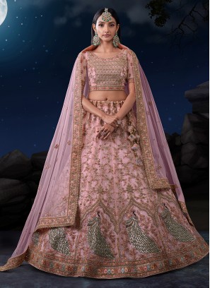 Sequins Net A Line Lehenga Choli in Pink