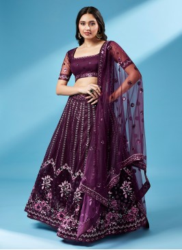 Sequins Net Designer Lehenga Choli in Purple