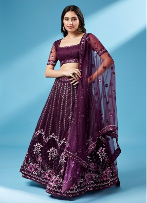 Sequins Net Designer Lehenga Choli in Purple