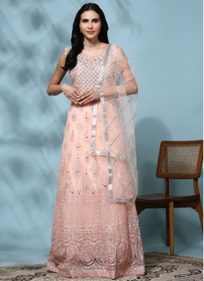 Sequins Net Trendy Gown in Peach