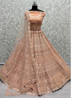 Sequins Net Trendy Lehenga Choli in Peach