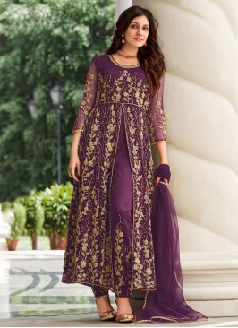 Sequins Net Trendy Salwar Kameez in Purple