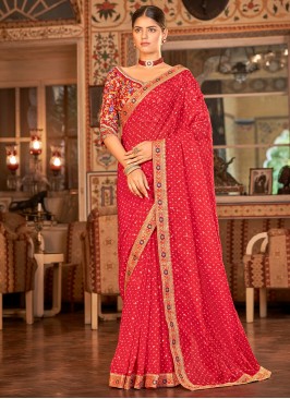 Sequins Organza Designer Saree in Red