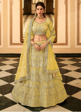 Sequins Organza Lehenga Choli in Yellow