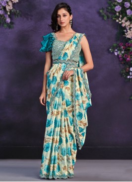 Sequins Satin Silk Contemporary Saree in Multi Col