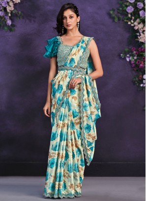 Sequins Satin Silk Contemporary Saree in Multi Colour