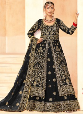 Sequins Velvet Lehenga Choli in Black