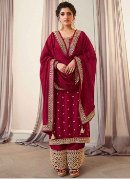 Sequins Vichitra Silk Designer Pakistani Suit in Maroon