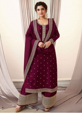 Sequins Vichitra Silk Designer Pakistani Suit in Wine