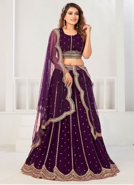 Sequins Viscose A Line Lehenga Choli in Purple