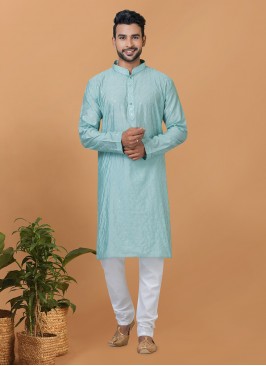 Sequins Viscose Kurta Pyjama in Aqua Blue