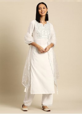 Sequins Viscose Readymade Anarkali Suit in Off White
