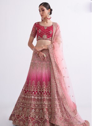 Shaded rani Color Thread & Sequins Embroidered Lehenga Choli