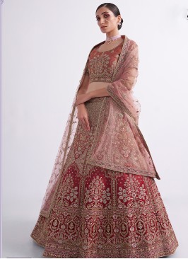 Shaded rust Color Thread & Sequins Embroidered Lehenga Choli