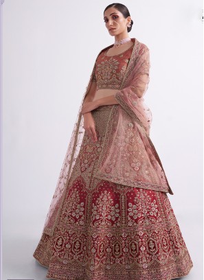 Shaded rust Color Thread & Sequins Embroidered Lehenga Choli