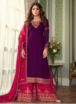 Shamita Shetty Faux Georgette Purple Designer Palazzo Salwar Suit 