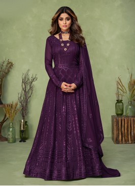 Shamita Shetty Purple Pure Georgette Readymade Salwar Kameez