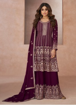 Shamita Shetty Purple Readymade Salwar Kameez