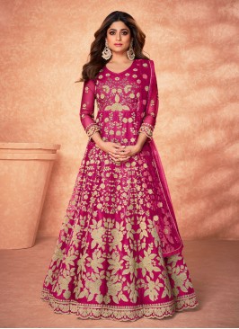 Shamita Shetty Rani Net Beads Anarkali Salwar Suit