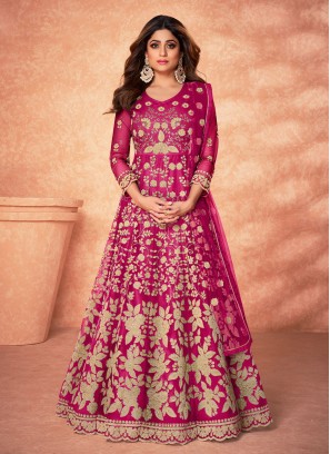 Shamita Shetty Rani Net Beads Anarkali Salwar Suit