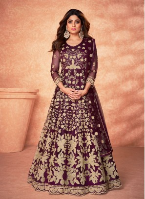 Shamita Shetty Wine Party Floor Length Designer Suit