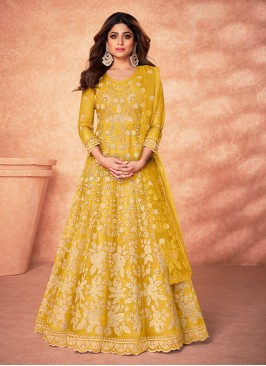 Shamita Shetty Yellow Floor Length Salwar Suit