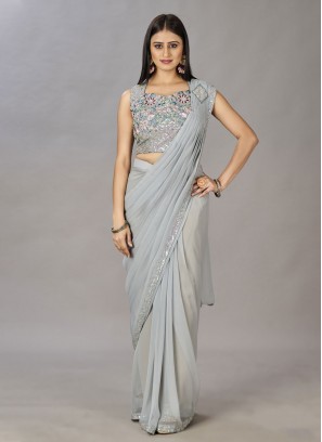 Shimmer Georgette Contemporary Style Saree in Grey