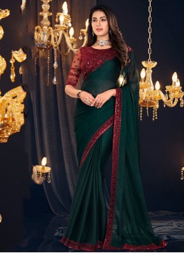Shimmer Georgette Embroidered Contemporary Saree in Green