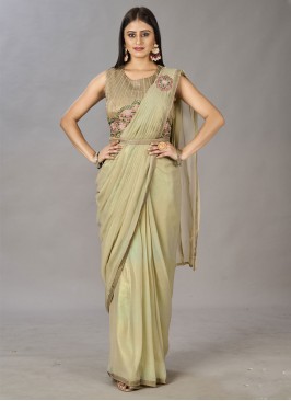 Shimmer Georgette Sequins Saree in Green