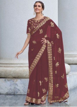 Shimmer Georgette Trendy Saree in Purple