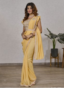 Shimmer Georgette Yellow Trendy Saree