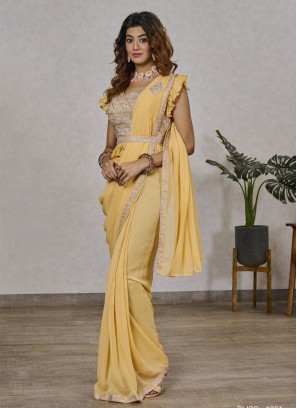 Shimmer Georgette Yellow Trendy Saree