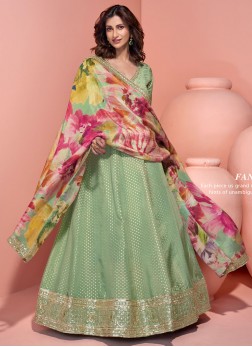 Shimmer Green Trendy Long Length Suit