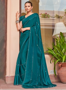 Sightly Chiffon Satin Teal Classic Saree