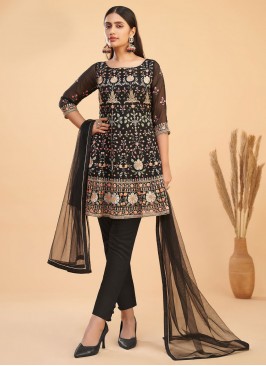 Sightly Embroidered Black Pure Georgette Designer Salwar Suit