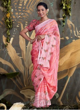 Sightly Embroidered Sangeet Contemporary Style Saree