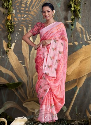 Sightly Embroidered Sangeet Contemporary Style Saree