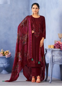 Sightly Embroidered Viscose Maroon Salwar Suit