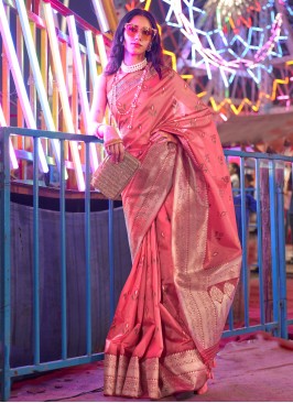 Sightly Handloom silk Pink Contemporary Saree