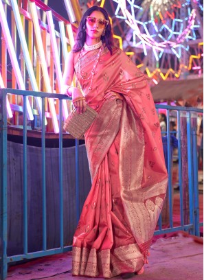 Sightly Handloom silk Pink Contemporary Saree