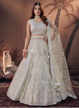 Sightly Net Handwork Off White Trendy Lehenga Choli