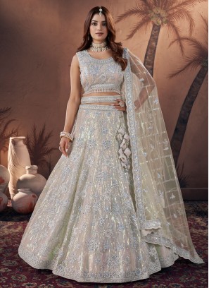 Sightly Net Handwork Off White Trendy Lehenga Choli